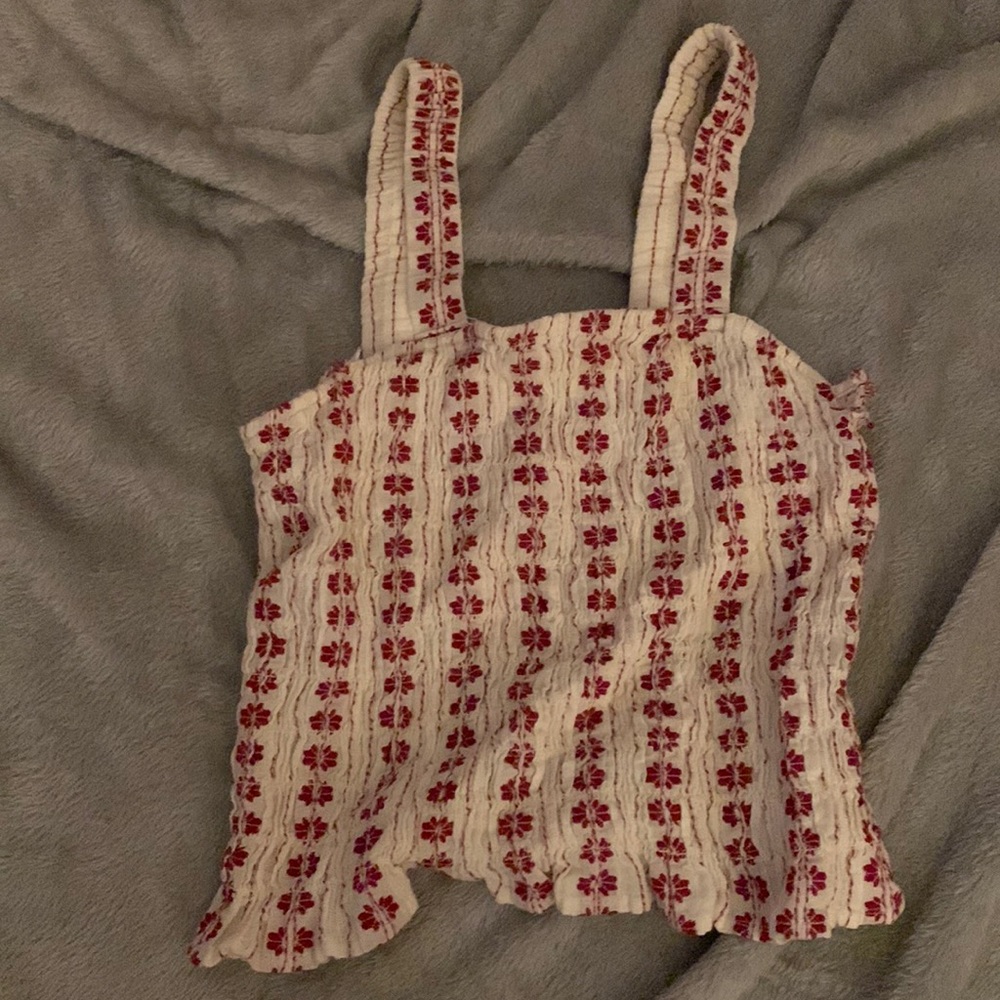 White & Red Flowers Tank Top